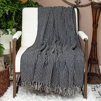 Thumbnail for Black and White Cotton Striped Throw Blanket