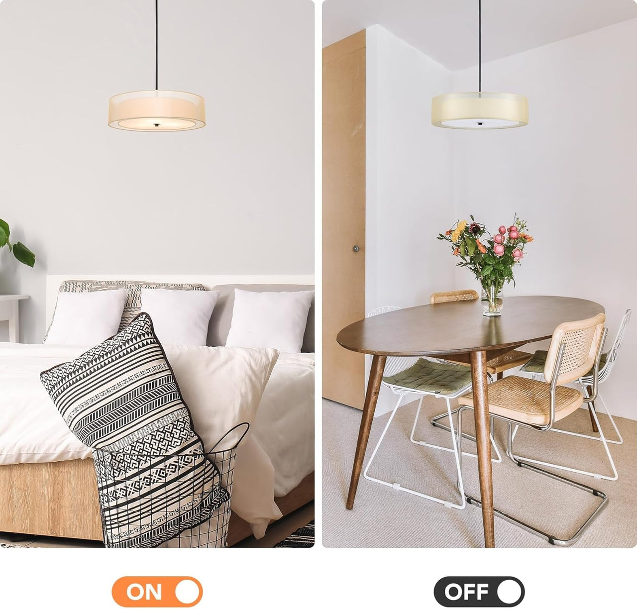 Black Drum Pendant Light 3-Light Fabric