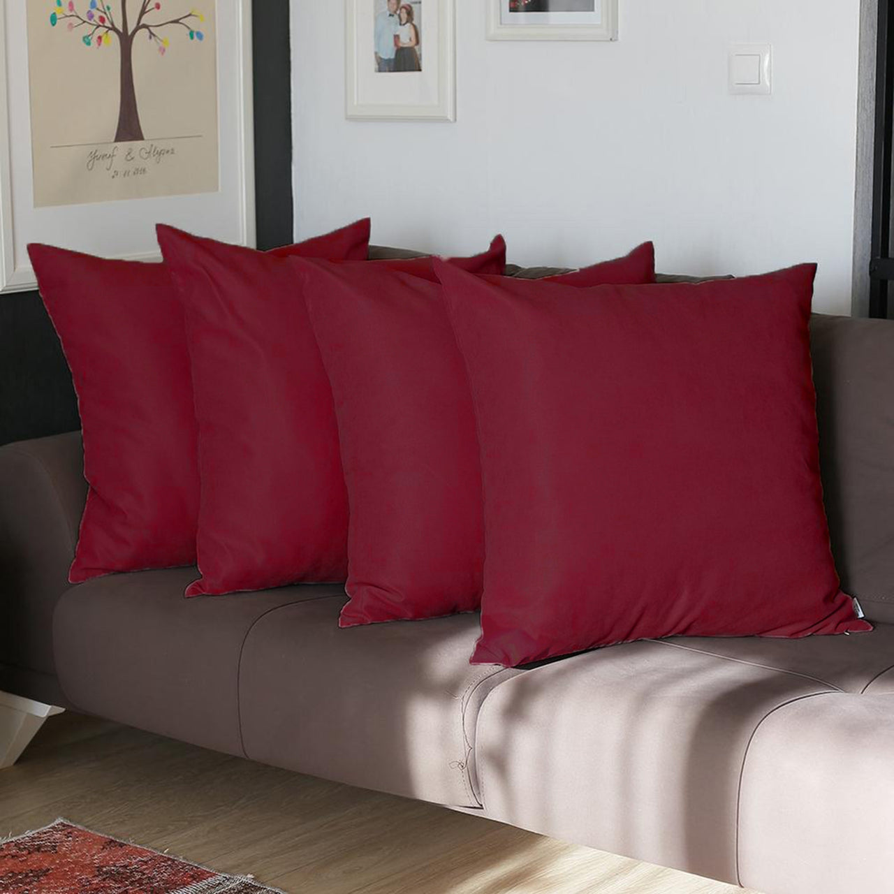 Set of Four 22" Red Throw Pillow Covers