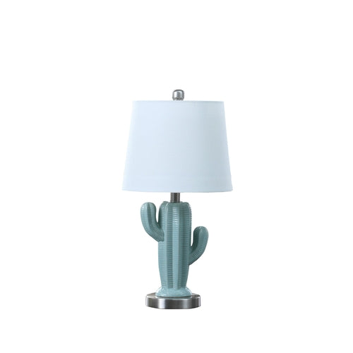 Pale Blue Green Ceramic Cactus Table Lamp With White Shade