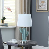 Thumbnail for Pale Blue Green Ceramic Cactus Table Lamp With White Shade