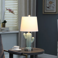 Thumbnail for Pale Blue Green Ceramic Cactus Table Lamp With White Shade