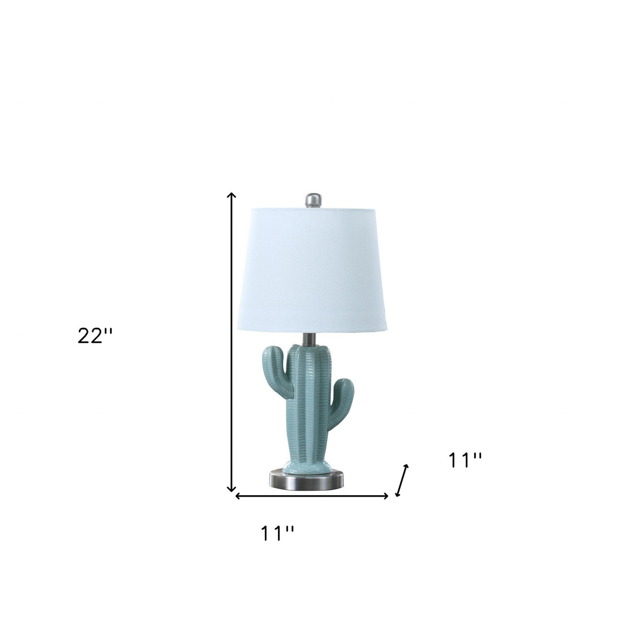Pale Blue Green Ceramic Cactus Table Lamp With White Shade