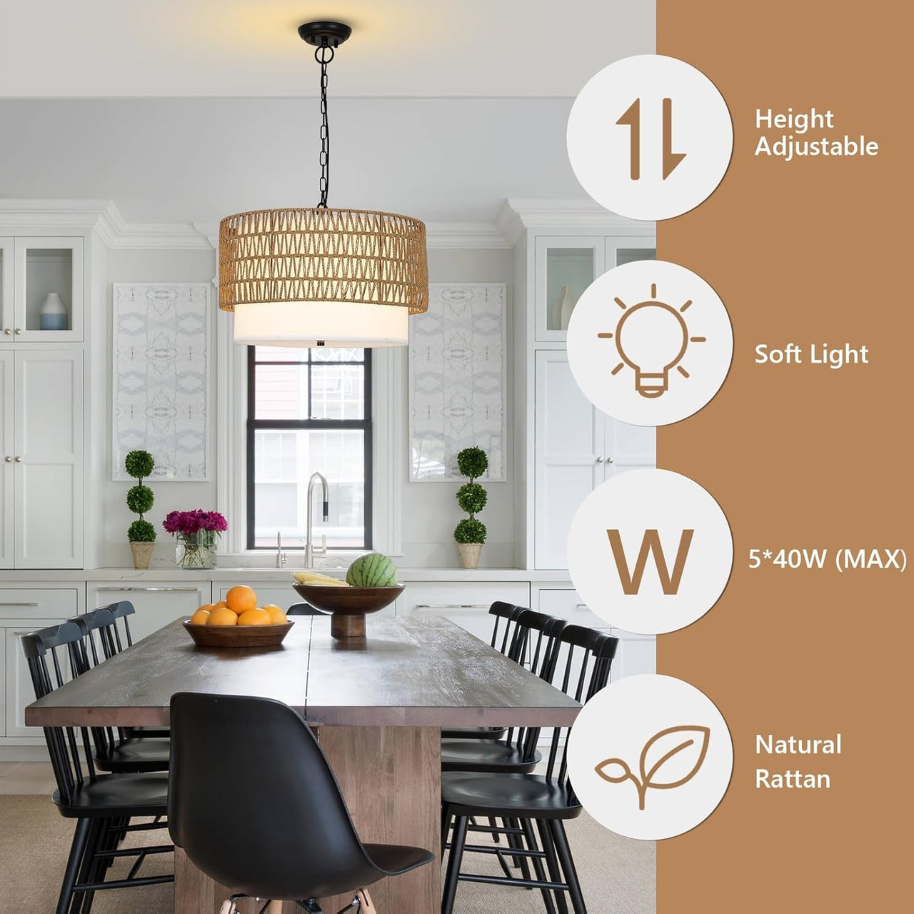 5-Light Rattan Boho Chandelier