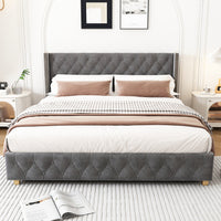 Thumbnail for Upholstered King Size Bed With Slatted Frame And Headboard