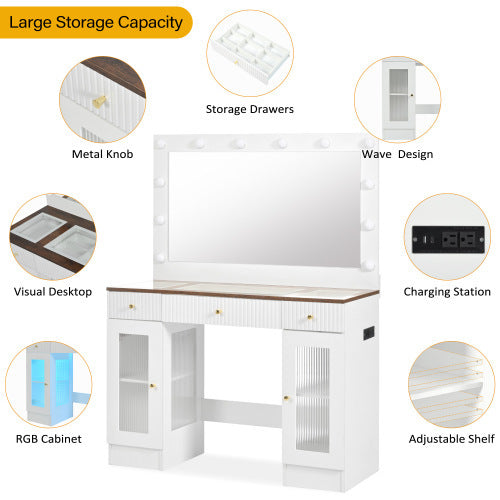 Large Dressing Table With 3 Color Lighting Modes & RGB Cabinets