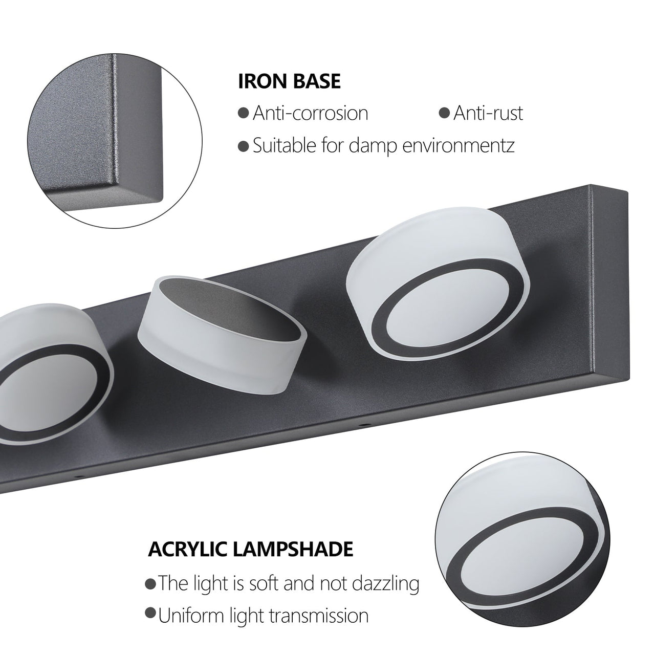 LED Modern Black 4-Light Vanity Lights Fixtures