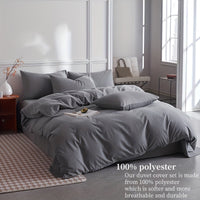 Thumbnail for Dark Grey Microfiber Duvet Cover Set with Zipper