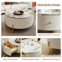 Thumbnail for Modern Round Coffee Table With 2 Large Drawers Storage Accent Table