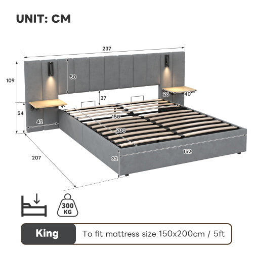 King Upholstered Bed With Charging Station