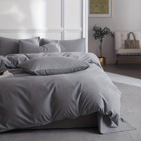 Thumbnail for Dark Grey Microfiber Duvet Cover Set with Zipper
