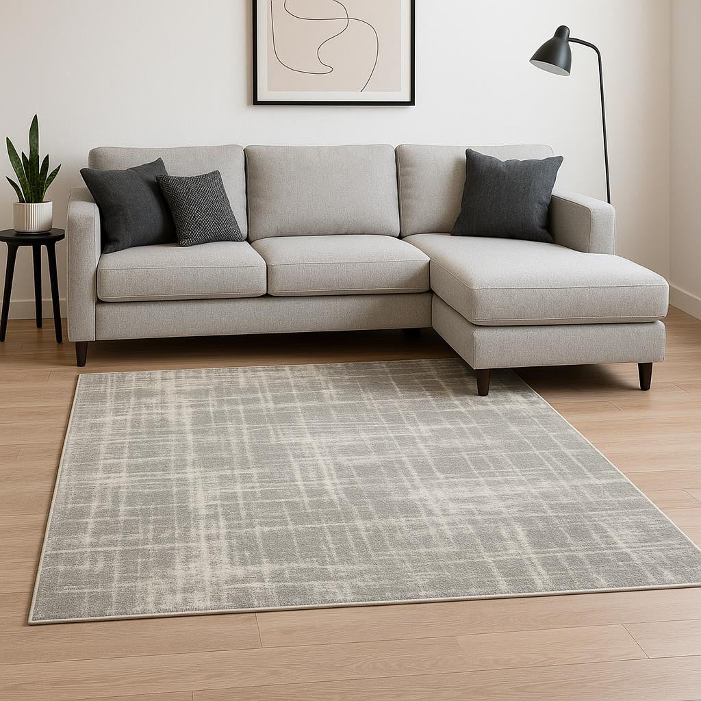Grey And Ivory Abstract Shag Stain Resistant