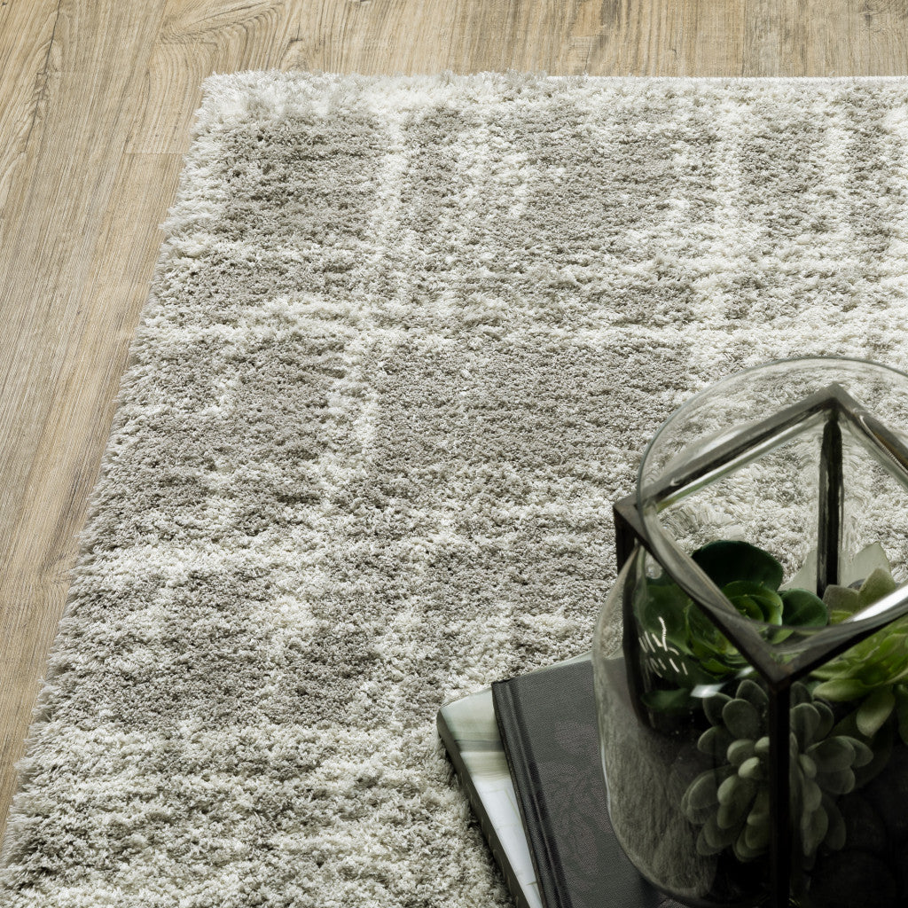 Grey And Ivory Abstract Shag Stain Resistant