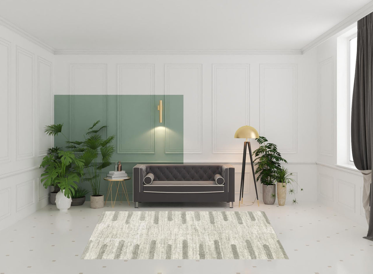 Ivory And Grey Geometric Shag