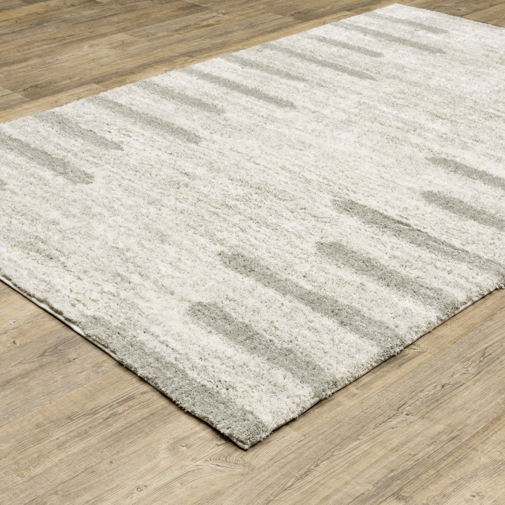 Ivory And Grey Geometric Shag