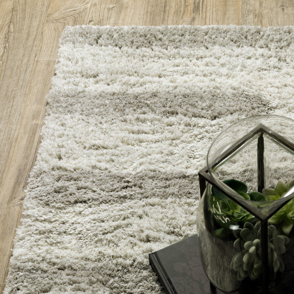 Ivory And Grey Geometric Shag