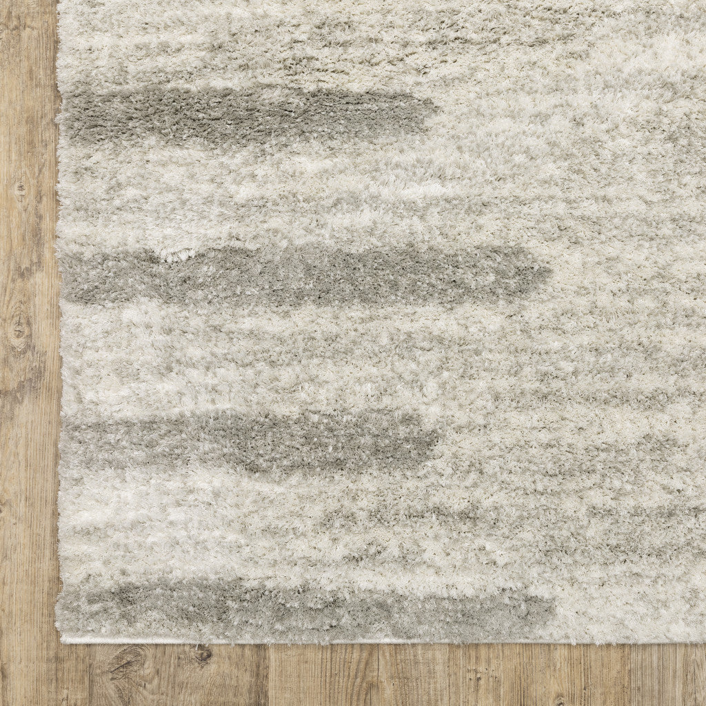 Ivory And Grey Geometric Shag