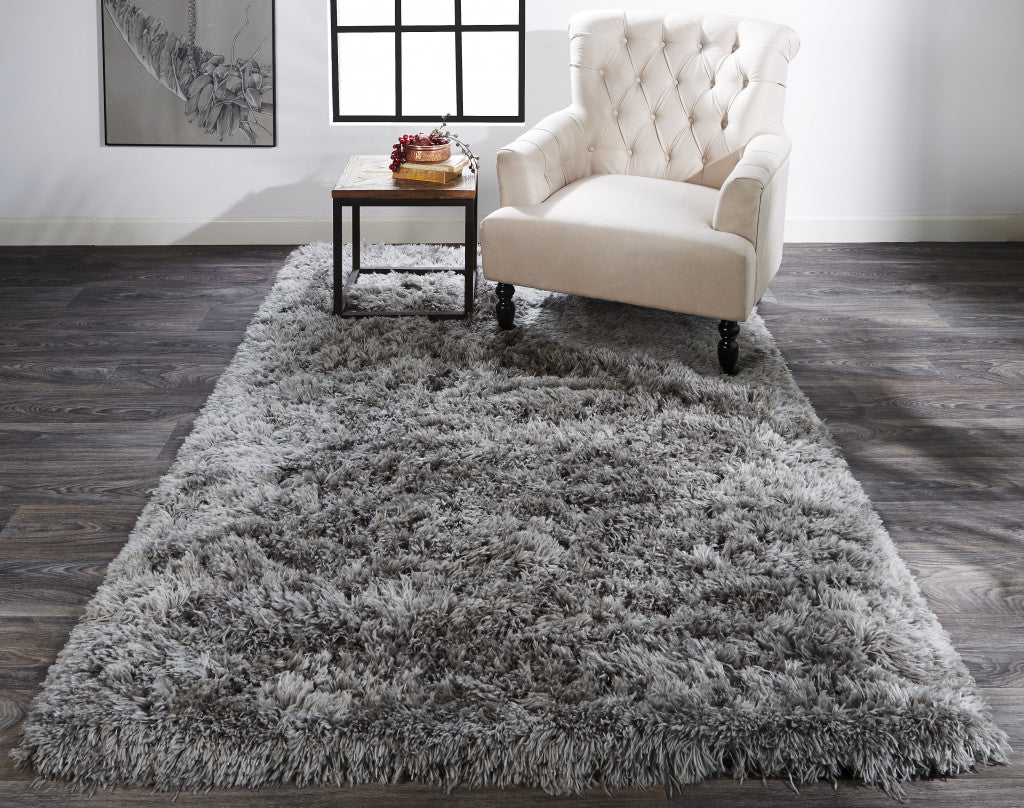 Gray Silver And Taupe Shag Tufted Handmade