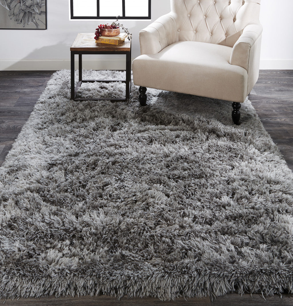 Gray Silver And Taupe Shag Tufted Handmade