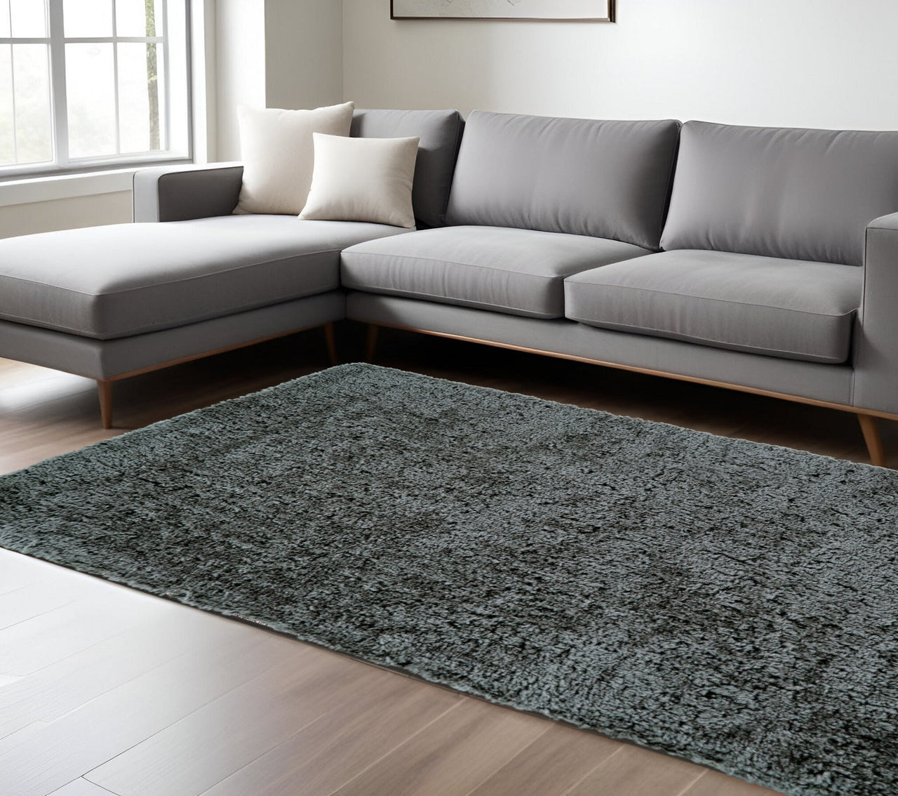 Gray Silver And Taupe Shag Tufted Handmade