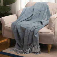 Thumbnail for Gray Woven Cotton Striped Throw Blanket