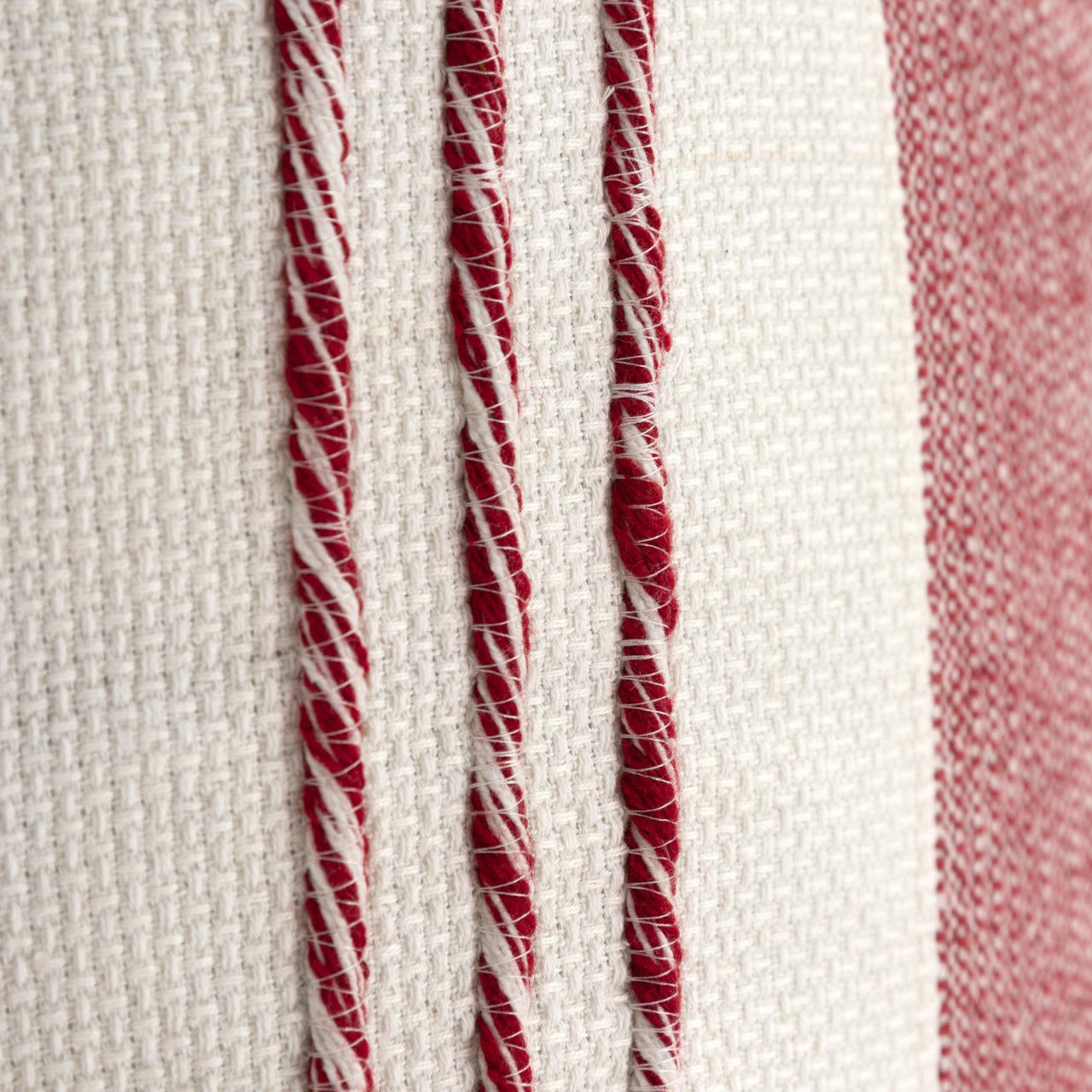 Red and White Color Block Cotton Throw Pillow With Tassels