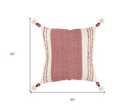 Thumbnail for Red and White Color Block Cotton Throw Pillow With Tassels