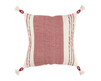Thumbnail for Red and White Color Block Cotton Throw Pillow With Tassels