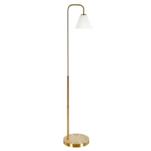 Brass Arched Floor Lamp With White Frosted Glass Cone Shade