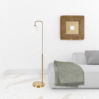 Thumbnail for Brass Arched Floor Lamp With White Frosted Glass Cone Shade