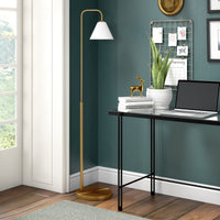 Thumbnail for Brass Arched Floor Lamp With White Frosted Glass Cone Shade