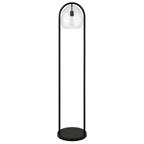 Black Column Floor Lamp With Clear Seeded Glass Globe Shade