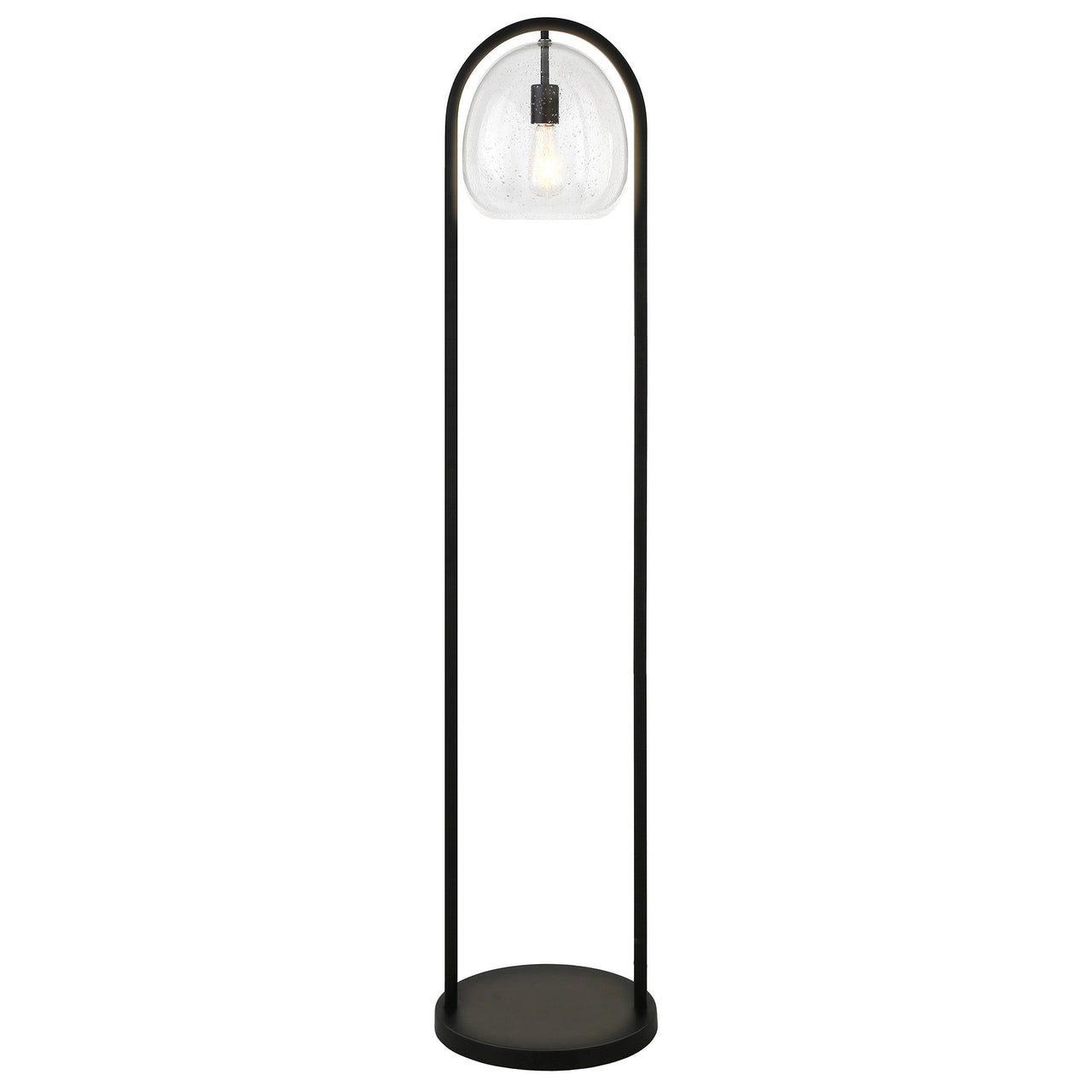 Black Column Floor Lamp With Clear Seeded Glass Globe Shade