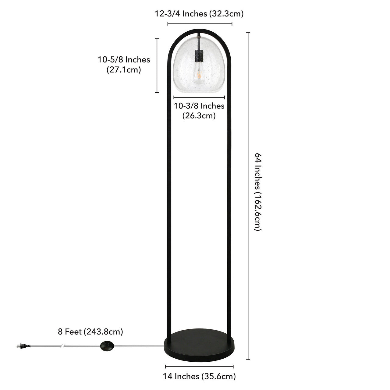 Black Column Floor Lamp With Clear Seeded Glass Globe Shade