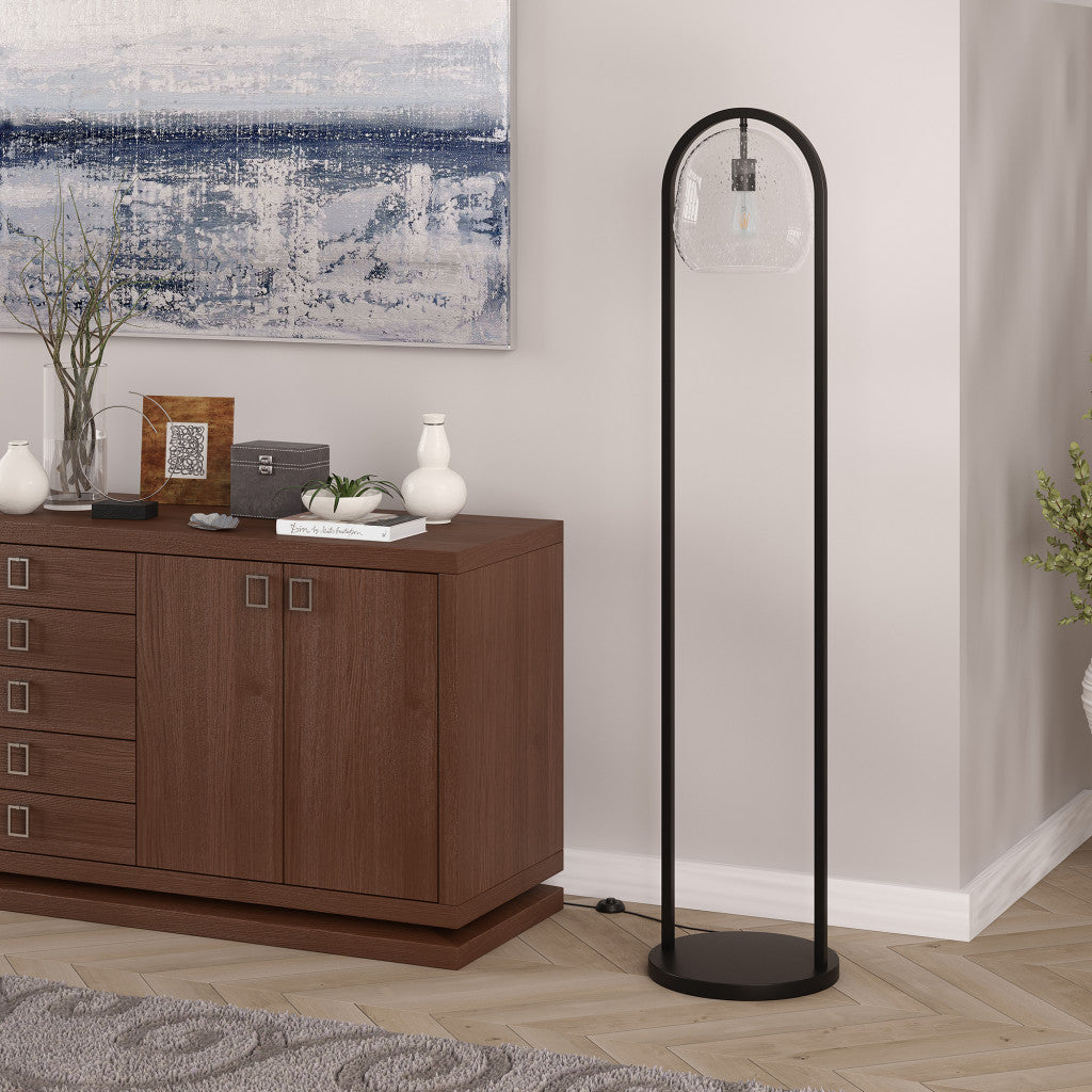 Black Column Floor Lamp With Clear Seeded Glass Globe Shade