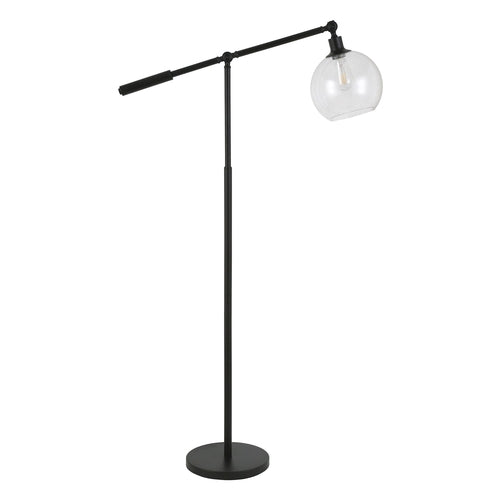 Black Reading Floor Lamp With Clear Seeded Glass Globe Shade