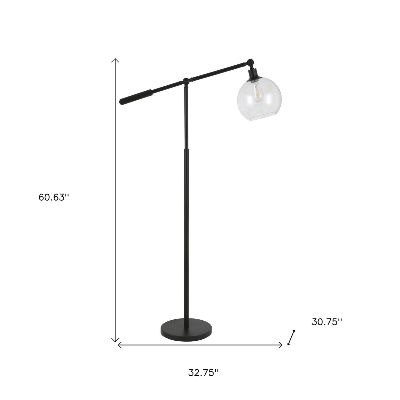 Black Reading Floor Lamp With Clear Seeded Glass Globe Shade