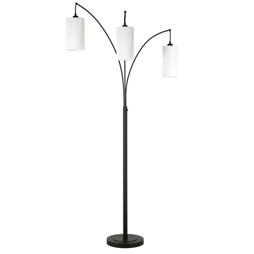 Black Three Light Torchiere Floor Lamp With White Frosted Glass