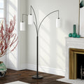 Black Three Light Torchiere Floor Lamp With White Frosted Glass