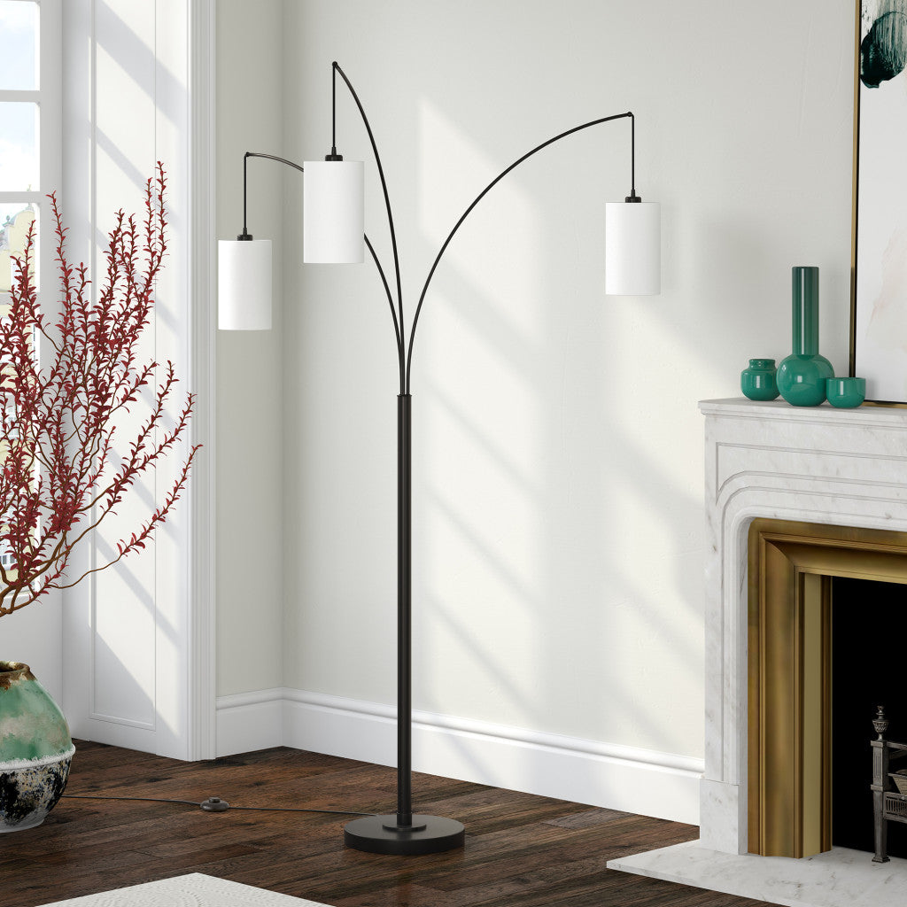 Black Three Light Torchiere Floor Lamp With White Frosted Glass