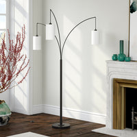 Thumbnail for Black Three Light Torchiere Floor Lamp With White Frosted Glass