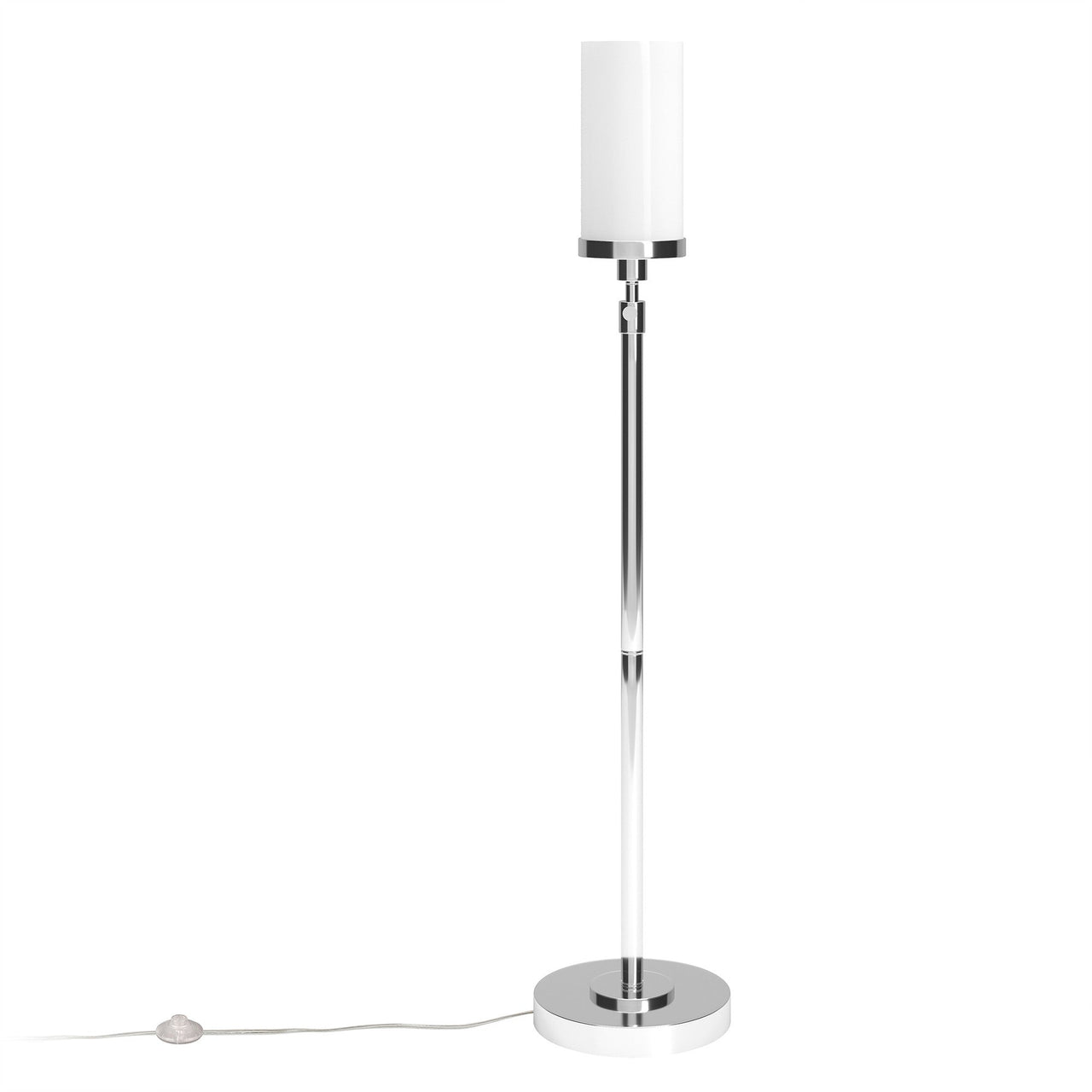 Nickel Torchiere Floor Lamp With White Frosted Glass Drum Shade