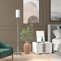 Nickel Torchiere Floor Lamp With White Frosted Glass Drum Shade