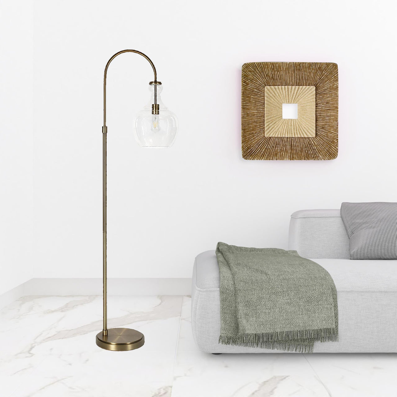 Brass Arched Floor Lamp With Clear Glass Dome Shade