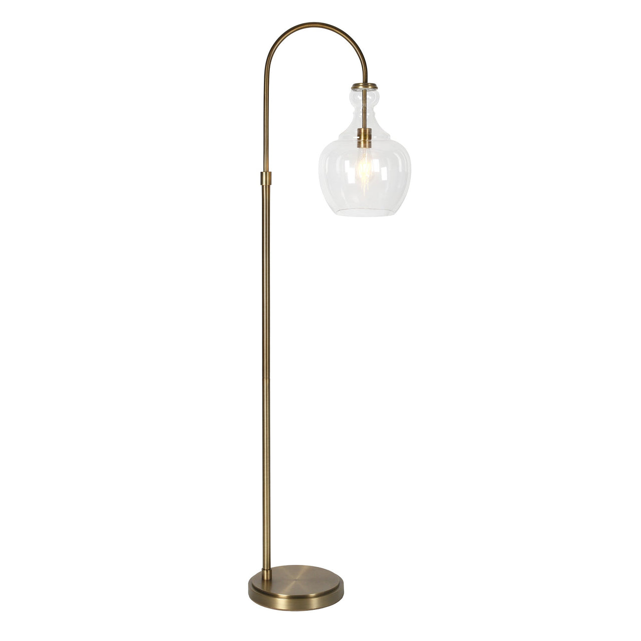 Brass Arched Floor Lamp With Clear Glass Dome Shade