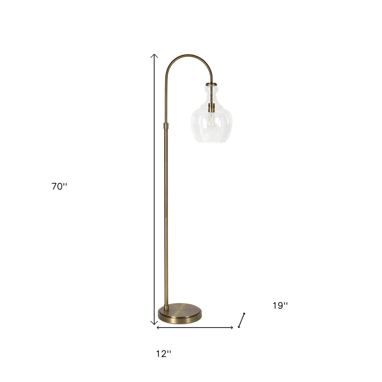 Brass Arched Floor Lamp With Clear Glass Dome Shade