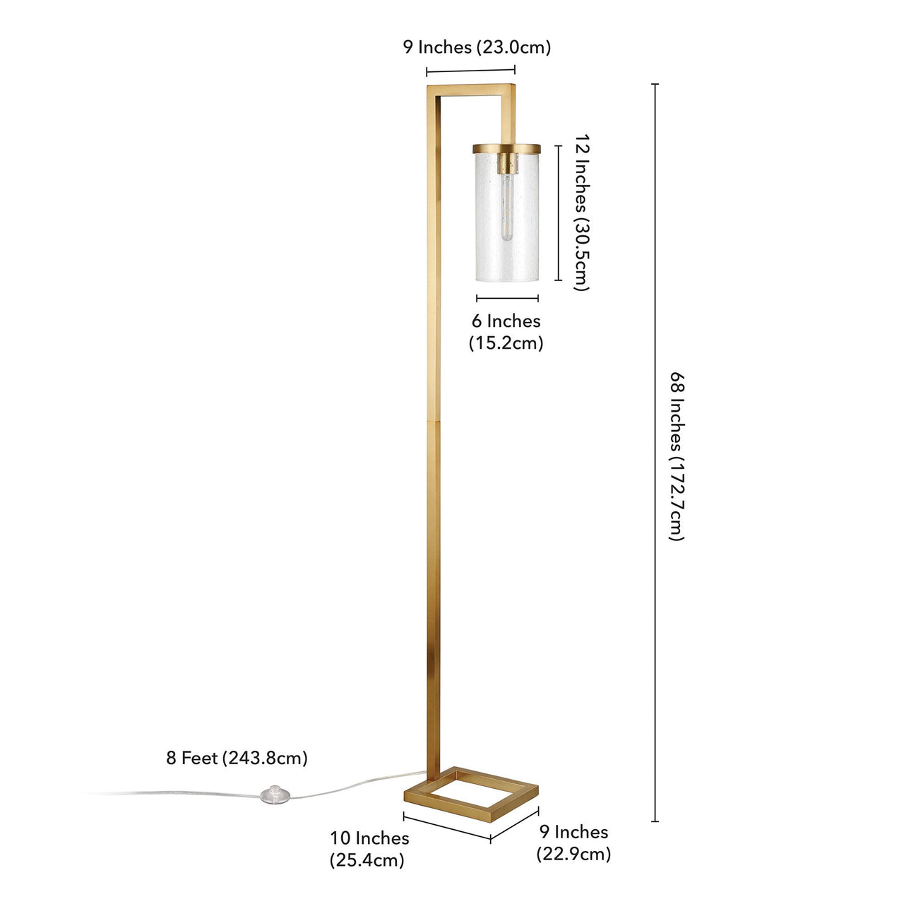 Brass Reading Floor Lamp With Clear Seeded Glass Drum Shade