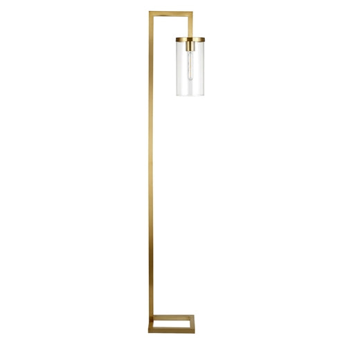 Brass Reading Floor Lamp With Clear Transparent Glass Drum Shade