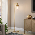Brass Reading Floor Lamp With Clear Transparent Glass Drum Shade