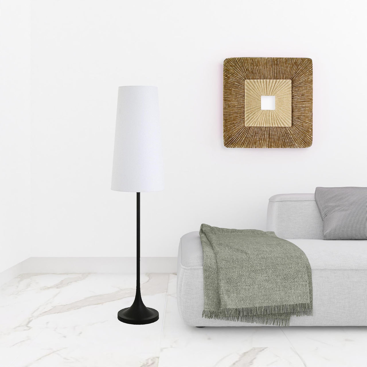 Black Novelty Floor Lamp With White Frosted Glass Drum Shade